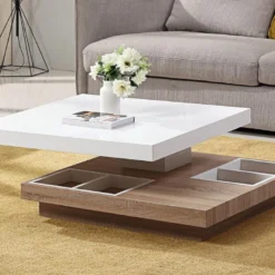 Table Basse - Plateau Pivotant - MDF Laqué Blanc Et Chêne - FAUSTO II -Pas Cher Mobiliora Magasin table basse 398233