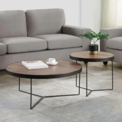 Tables Basses Gigognes MAMIA - MDF Et Acier - Noyer