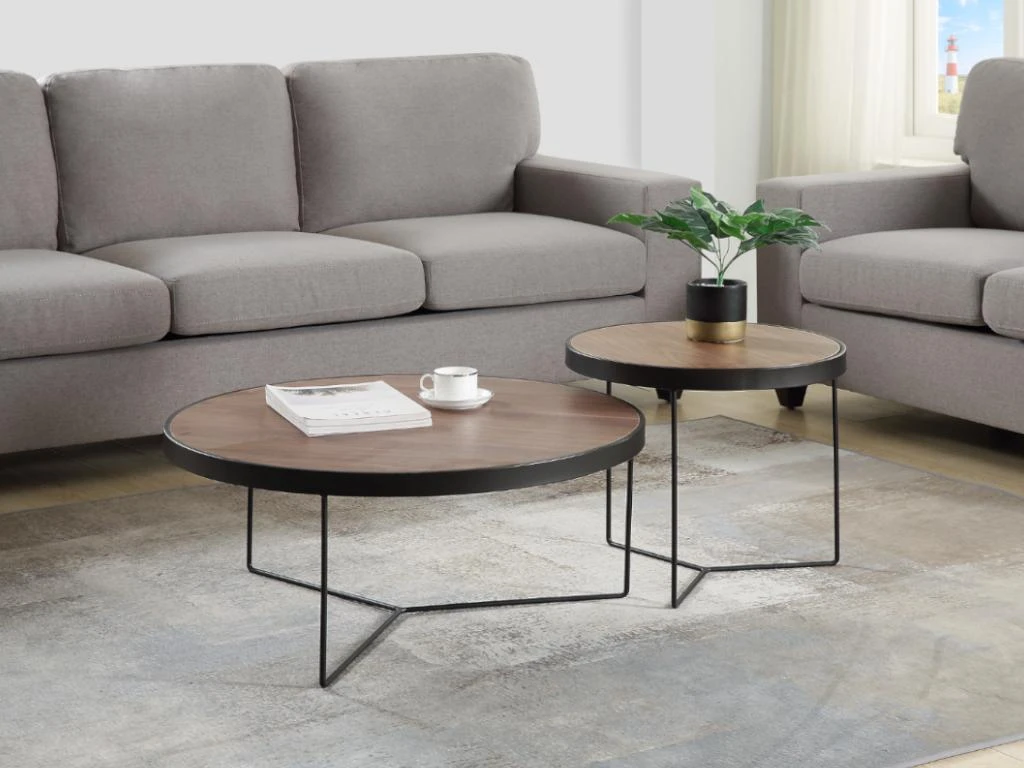 Tables Basses Gigognes MAMIA - MDF Et Acier - Noyer 3 Tables Basses Gigognes MAMIA - MDF Et Acier - Noyer