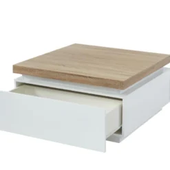 Table Basse HALO II - 2 Tiroirs - MDF Laqué - Avec LEDs - Blanc Et Chêne -Pas Cher Mobiliora Magasin table basse 399513