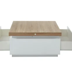 Table Basse HALO II - 2 Tiroirs - MDF Laqué - Avec LEDs - Blanc Et Chêne -Pas Cher Mobiliora Magasin table basse 399517