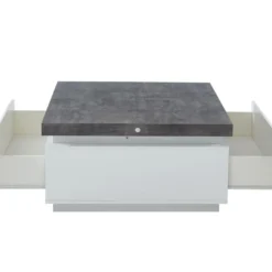 Table Basse HALO II - 2 Tiroirs - MDF Laqué - Avec LEDs - Blanc Et Béton -Pas Cher Mobiliora Magasin table basse 399529