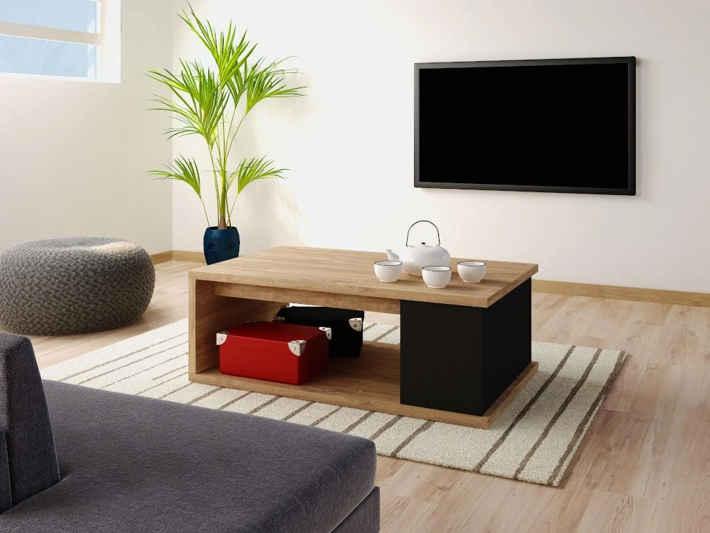 Table Basse ALDANA - Plateau Relevable - Bois Et MDF - Chêne Et Anthracite 9 Table Basse ALDANA - Plateau Relevable - Bois Et MDF - Chêne Et Anthracite – Image 7