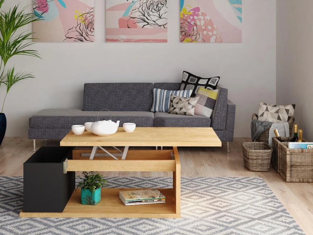 Table Basse ALDANA - Plateau Relevable - Bois Et MDF - Chêne Et Anthracite 8 Table Basse ALDANA - Plateau Relevable - Bois Et MDF - Chêne Et Anthracite – Image 6