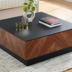 Table Basse Avec 2 Tiroirs - MDF - Coloris : Naturel Foncé Et Noir - ISMAEL -Pas Cher Mobiliora Magasin table basse 4047853