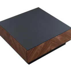 Table Basse Avec 2 Tiroirs - MDF - Coloris : Naturel Foncé Et Noir - ISMAEL -Pas Cher Mobiliora Magasin table basse 4047859
