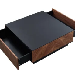 Table Basse Avec 2 Tiroirs - MDF - Coloris : Naturel Foncé Et Noir - ISMAEL -Pas Cher Mobiliora Magasin table basse 4047861