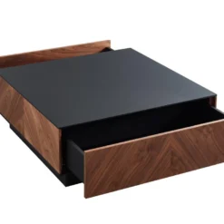 Table Basse Avec 2 Tiroirs - MDF - Coloris : Naturel Foncé Et Noir - ISMAEL -Pas Cher Mobiliora Magasin table basse 4047865
