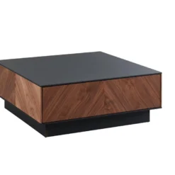 Table Basse Avec 2 Tiroirs - MDF - Coloris : Naturel Foncé Et Noir - ISMAEL -Pas Cher Mobiliora Magasin table basse 4047867