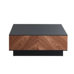 Table Basse Avec 2 Tiroirs - MDF - Coloris : Naturel Foncé Et Noir - ISMAEL -Pas Cher Mobiliora Magasin table basse 4047873