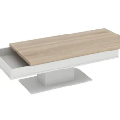 Table Basse ASTULIA - Avec Rangements - Blanc - Plateau Effet Chêne -Pas Cher Mobiliora Magasin table basse 407715