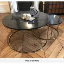 Tables Basses Gigognes ANGELA De Pascal MORABITO - Marbre Noir Et Métal Doré -Pas Cher Mobiliora Magasin table basse 409103
