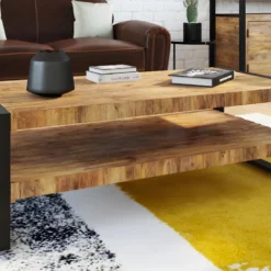 Table Basse HARLEM - Double Plateau - Bois De Manguier Et Métal -Pas Cher Mobiliora Magasin table basse 414421