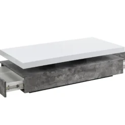 Table Basse Avec 2 Tiroirs En MDF - Béton Et Blanc - FELIX -Pas Cher Mobiliora Magasin table basse 414881