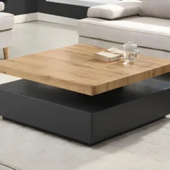 Table Basse KYRIA - 1 Tiroir & Plateau Pivotant - MDF - Coloris : Anthracite Et Chêne -Pas Cher Mobiliora Magasin table basse 414895