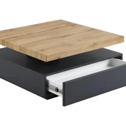 Table Basse KYRIA - 1 Tiroir & Plateau Pivotant - MDF - Coloris : Anthracite Et Chêne -Pas Cher Mobiliora Magasin table basse 414899