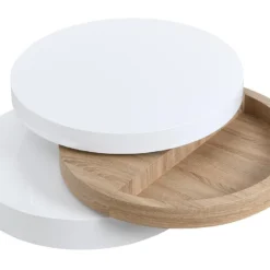 Table Basse Pivotante Ronde Avec 1 Niche En MDF - Blanc Et Naturel Clair - JANITA -Pas Cher Mobiliora Magasin table basse 414929