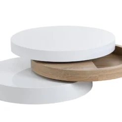 Table Basse Pivotante Ronde Avec 1 Niche En MDF - Blanc Et Naturel Clair - JANITA -Pas Cher Mobiliora Magasin table basse 414931