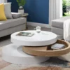 Table Basse Pivotante Ronde Avec 1 Niche En MDF - Blanc Et Naturel Clair - JANITA -Pas Cher Mobiliora Magasin table basse 414933