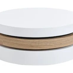Table Basse Pivotante Ronde Avec 1 Niche En MDF - Blanc Et Naturel Clair - JANITA -Pas Cher Mobiliora Magasin table basse 414935