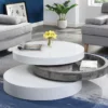 Table Basse Pivotante Ronde Avec 1 Niche En MDF - Béton Et Blanc - JANITA