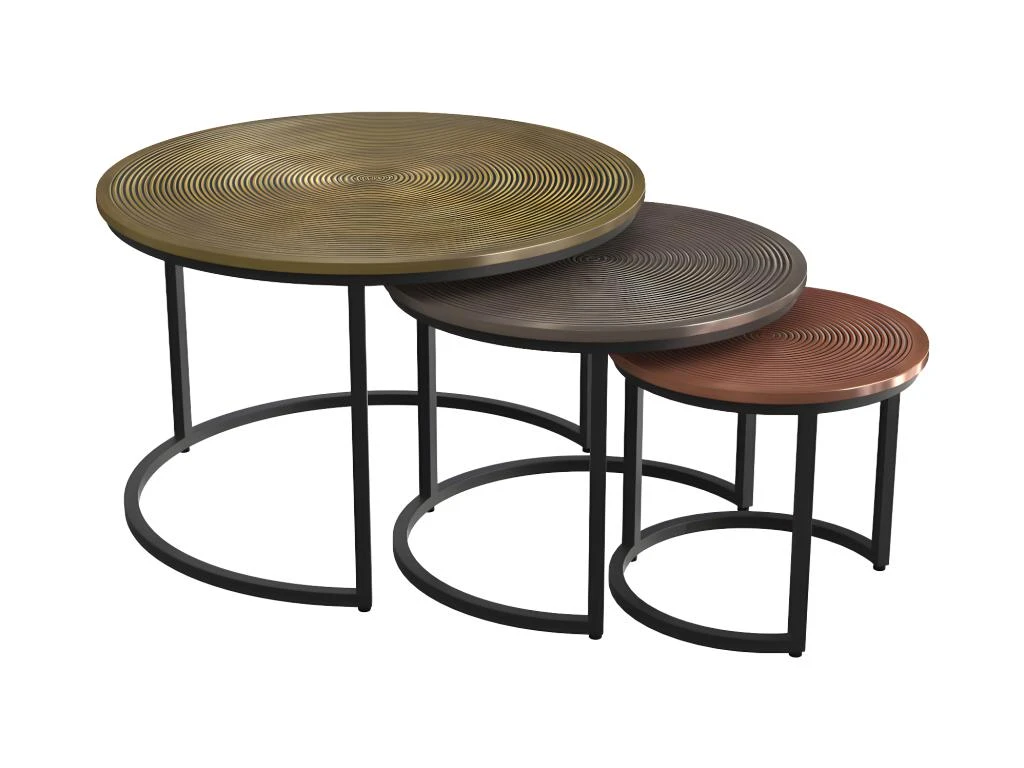 Tables Basses Gigognes CANDEUR - Motifs Sculptés - Acier - Coloris : Doré, Argent, Cuivre 5 Tables Basses Gigognes CANDEUR - Motifs Sculptés - Acier - Coloris : Doré, Argent, Cuivre – Image 3