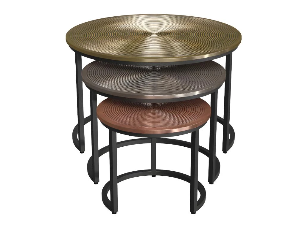 Tables Basses Gigognes CANDEUR - Motifs Sculptés - Acier - Coloris : Doré, Argent, Cuivre 6 Tables Basses Gigognes CANDEUR - Motifs Sculptés - Acier - Coloris : Doré, Argent, Cuivre – Image 4