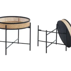 Lot De 2 Tables Basses Pliantes - Bambou, Rotin Et Métal - Naturel & Noir - HANOI -Pas Cher Mobiliora Magasin table basse 420597