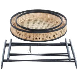Lot De 2 Tables Basses Pliantes - Bambou, Rotin Et Métal - Naturel & Noir - HANOI -Pas Cher Mobiliora Magasin table basse 420601