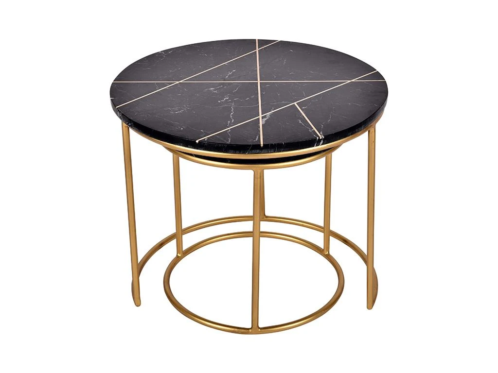 Tables Basses Gigognes ORNEA - Marbre Et Métal - Noir Et Doré 6 Tables Basses Gigognes ORNEA - Marbre Et Métal - Noir Et Doré – Image 4