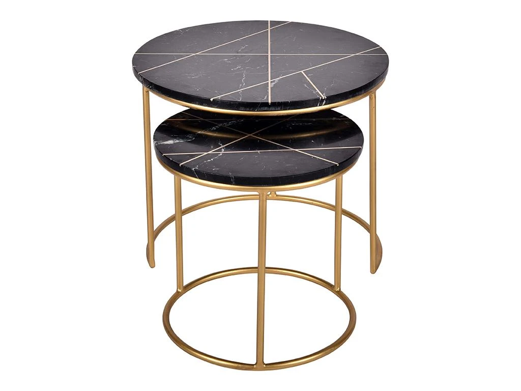 Tables Basses Gigognes ORNEA - Marbre Et Métal - Noir Et Doré 4 Tables Basses Gigognes ORNEA - Marbre Et Métal - Noir Et Doré – Image 2