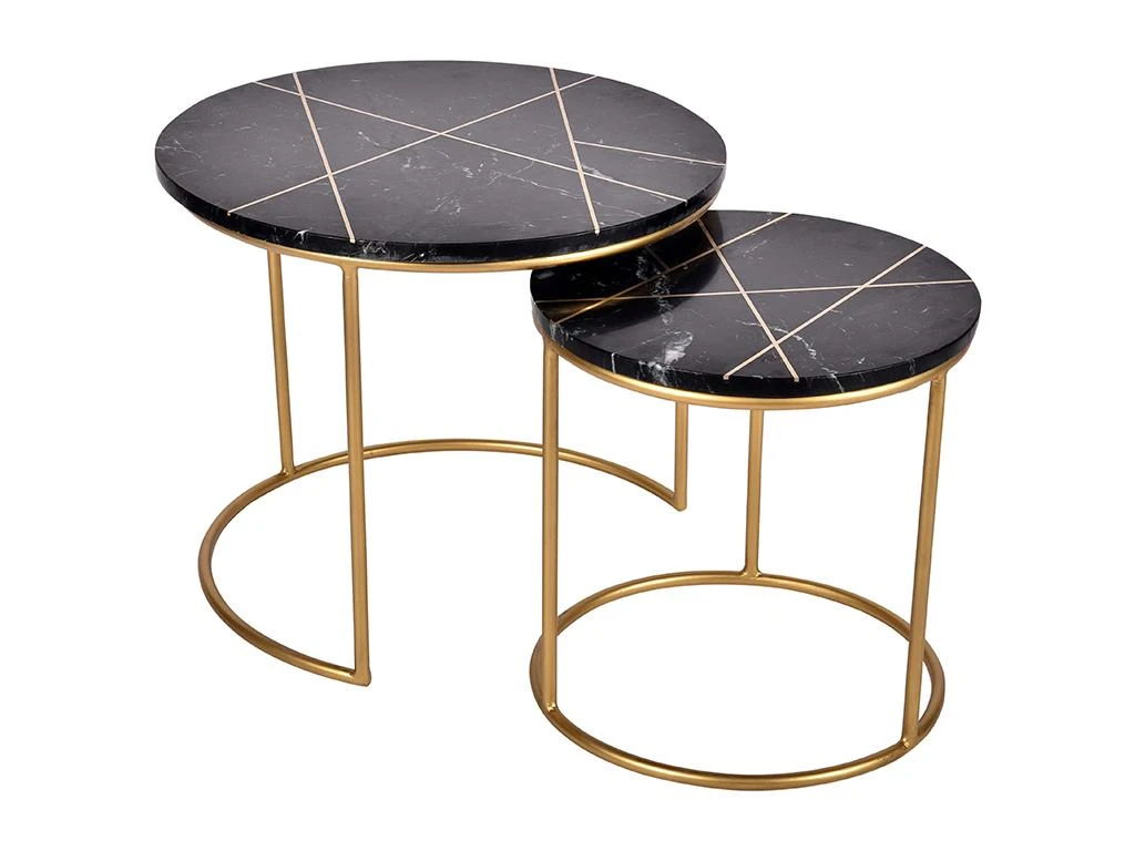 Tables Basses Gigognes ORNEA - Marbre Et Métal - Noir Et Doré 3 Tables Basses Gigognes ORNEA - Marbre Et Métal - Noir Et Doré