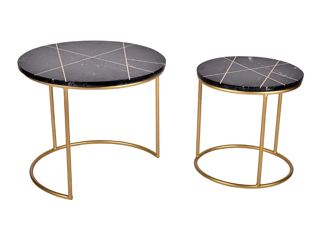 Tables Basses Gigognes ORNEA - Marbre Et Métal - Noir Et Doré 5 Tables Basses Gigognes ORNEA - Marbre Et Métal - Noir Et Doré – Image 3