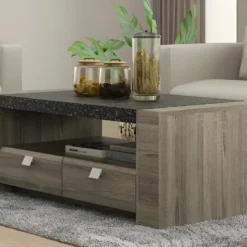 Table Basse METEORITE - 2 Tiroirs - MDF Plateau Effet Granite -Pas Cher Mobiliora Magasin table basse 421413