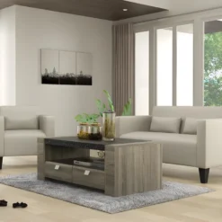 Table Basse METEORITE - 2 Tiroirs - MDF Plateau Effet Granite