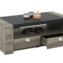 Table Basse METEORITE - 2 Tiroirs - MDF Plateau Effet Granite -Pas Cher Mobiliora Magasin table basse 423469