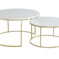 Tables Basses Gigognes ANGELA - Marbre Blanc Et Métal Doré De Pascal MORABITO -Pas Cher Mobiliora Magasin table basse 426475