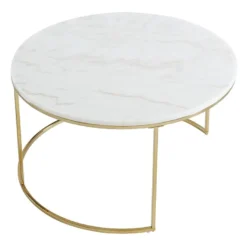 Tables Basses Gigognes ANGELA - Marbre Blanc Et Métal Doré De Pascal MORABITO -Pas Cher Mobiliora Magasin table basse 426477