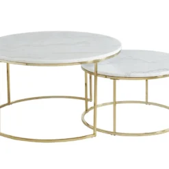 Tables Basses Gigognes ANGELA - Marbre Blanc Et Métal Doré De Pascal MORABITO -Pas Cher Mobiliora Magasin table basse 426479