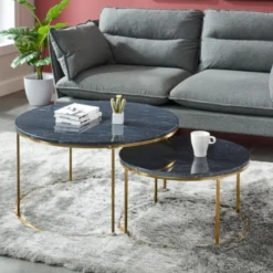 Tables Basses Gigognes ANGELA De Pascal MORABITO - Marbre Noir Et Métal Doré -Pas Cher Mobiliora Magasin table basse 427921 1