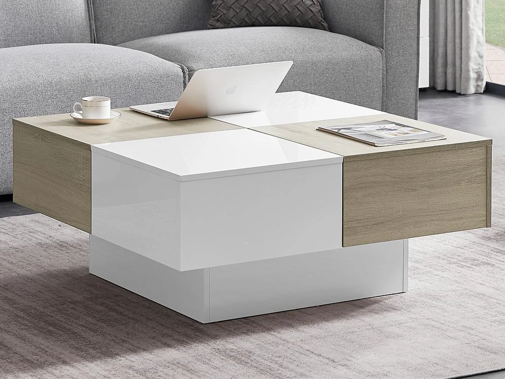 Table Basse Avec 4 Tiroirs En MDF - Naturel Et Blanc Laqué - MAYLON 4 Table Basse Avec 4 Tiroirs En MDF - Naturel Et Blanc Laqué - MAYLON – Image 2