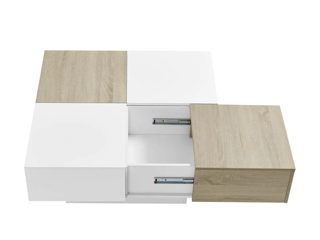 Table Basse Avec 4 Tiroirs En MDF - Naturel Et Blanc Laqué - MAYLON 9 Table Basse Avec 4 Tiroirs En MDF - Naturel Et Blanc Laqué - MAYLON – Image 7