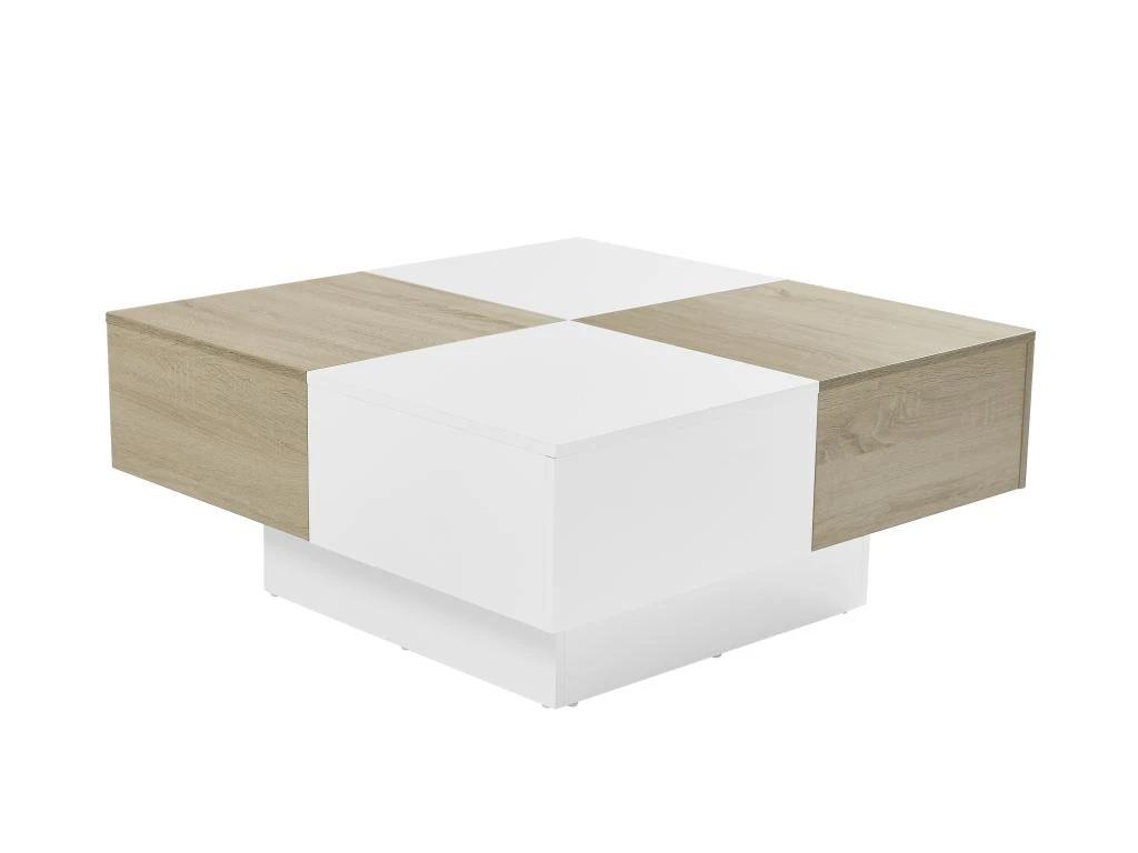Table Basse Avec 4 Tiroirs En MDF - Naturel Et Blanc Laqué - MAYLON 7 Table Basse Avec 4 Tiroirs En MDF - Naturel Et Blanc Laqué - MAYLON – Image 5