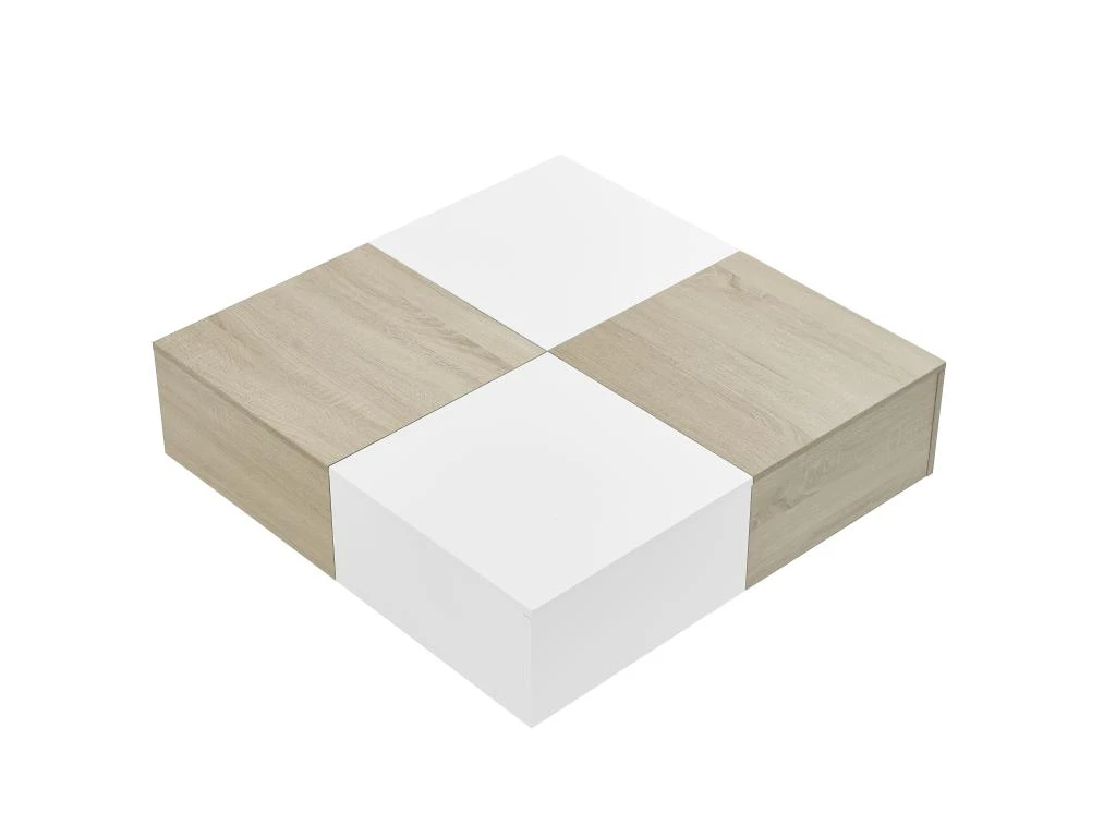 Table Basse Avec 4 Tiroirs En MDF - Naturel Et Blanc Laqué - MAYLON 5 Table Basse Avec 4 Tiroirs En MDF - Naturel Et Blanc Laqué - MAYLON – Image 3