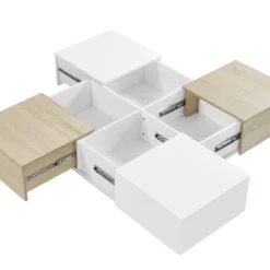 Table Basse Avec 4 Tiroirs En MDF - Naturel Et Blanc Laqué - MAYLON 16 Table Basse Avec 4 Tiroirs En MDF - Naturel Et Blanc Laqué - MAYLON -Pas Cher Mobiliora Magasin table basse 4443673