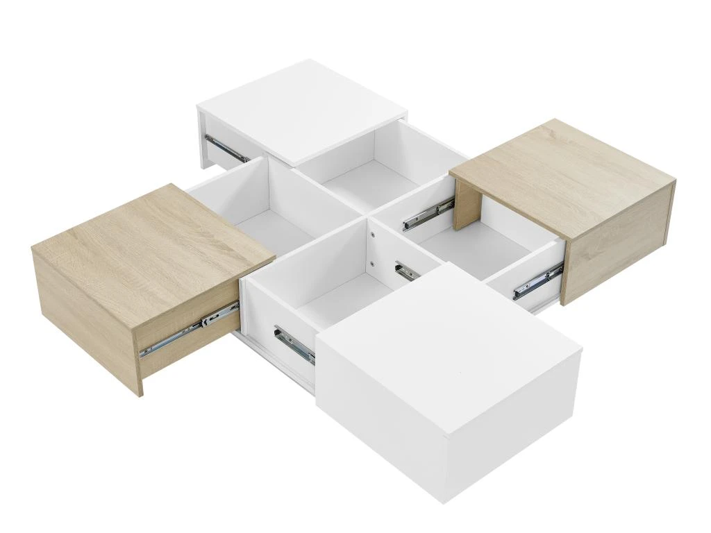 Table Basse Avec 4 Tiroirs En MDF - Naturel Et Blanc Laqué - MAYLON 8 Table Basse Avec 4 Tiroirs En MDF - Naturel Et Blanc Laqué - MAYLON – Image 6