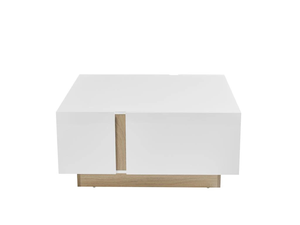 Table Basse 2 Portes Et 2 Tiroirs Avec LEDs - MDF - Naturel Et Blanc Laqué - QUINCY 6 Table Basse 2 Portes Et 2 Tiroirs Avec LEDs - MDF - Naturel Et Blanc Laqué - QUINCY – Image 4
