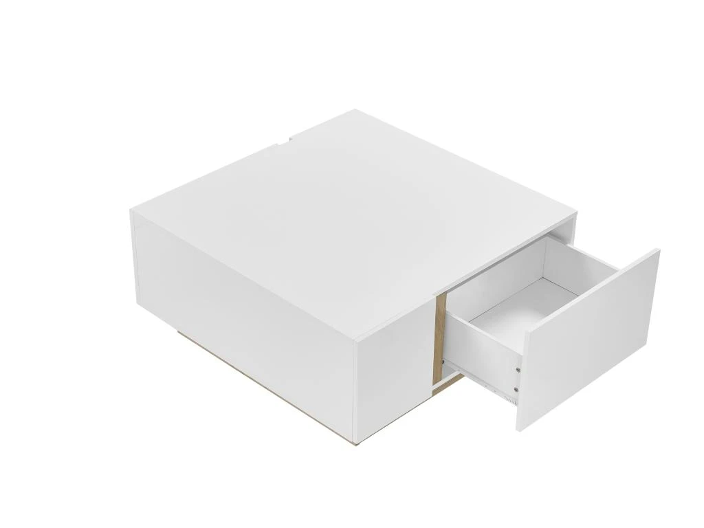 Table Basse 2 Portes Et 2 Tiroirs Avec LEDs - MDF - Naturel Et Blanc Laqué - QUINCY 7 Table Basse 2 Portes Et 2 Tiroirs Avec LEDs - MDF - Naturel Et Blanc Laqué - QUINCY – Image 5