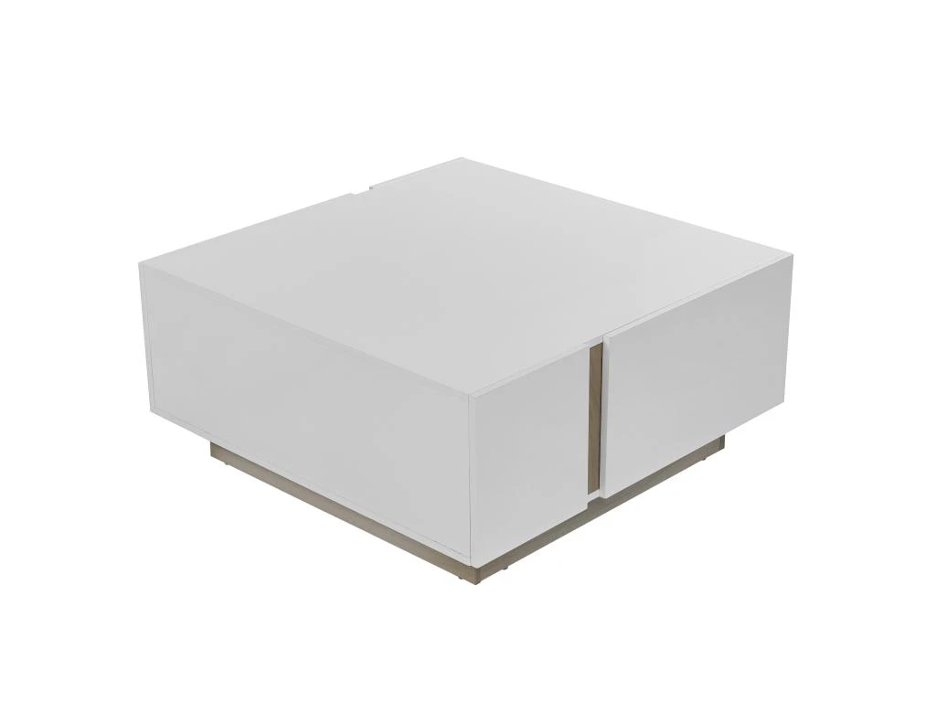 Table Basse 2 Portes Et 2 Tiroirs Avec LEDs - MDF - Naturel Et Blanc Laqué - QUINCY 5 Table Basse 2 Portes Et 2 Tiroirs Avec LEDs - MDF - Naturel Et Blanc Laqué - QUINCY – Image 3