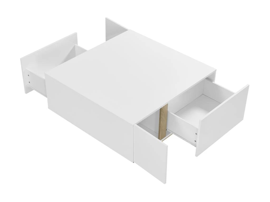 Table Basse 2 Portes Et 2 Tiroirs Avec LEDs - MDF - Naturel Et Blanc Laqué - QUINCY 8 Table Basse 2 Portes Et 2 Tiroirs Avec LEDs - MDF - Naturel Et Blanc Laqué - QUINCY – Image 6